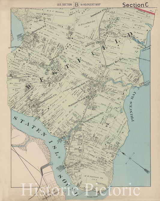 Historic Map - 1887 Section C. (southern Staten Island, New York). - Vintage Wall Art