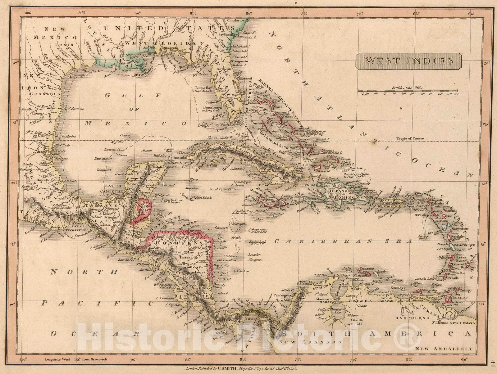 Historic Map : 1808 West Indies. - Vintage Wall Art