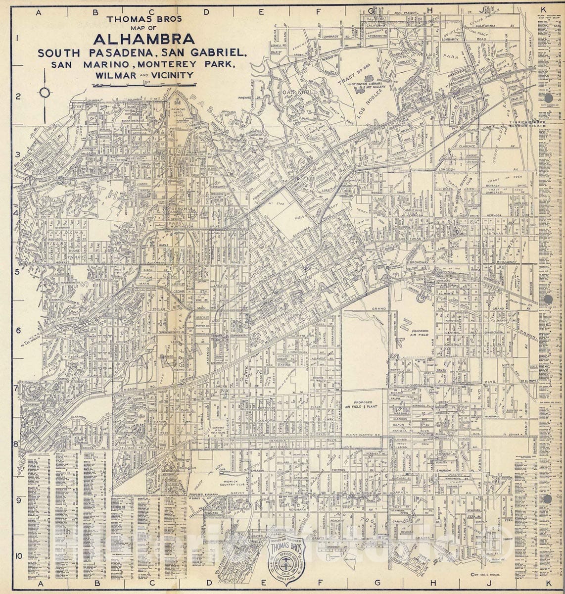 Alhambra, South Pasadena, San Gabriel, San Marino, Monterey Park, Whittier vicinity, California - Road Map, 1938