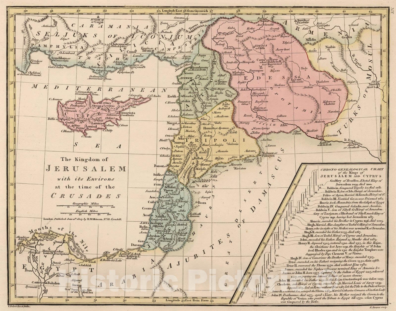 Kingdom of Jerusalem and Environs - Historical Map Print, 1807