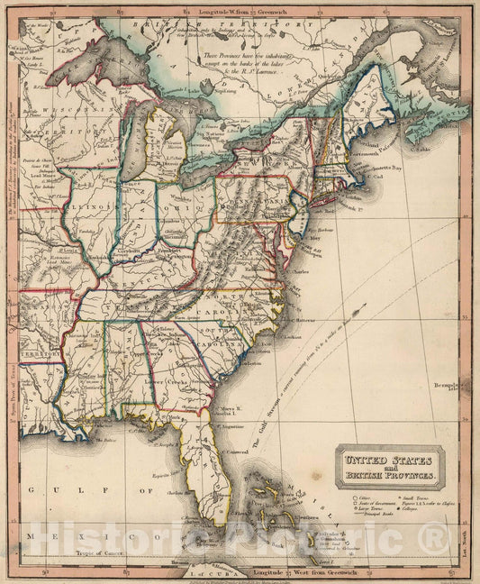Historic Map : School Atlas - 1828 United States And British Provinces - Vintage Wall Art