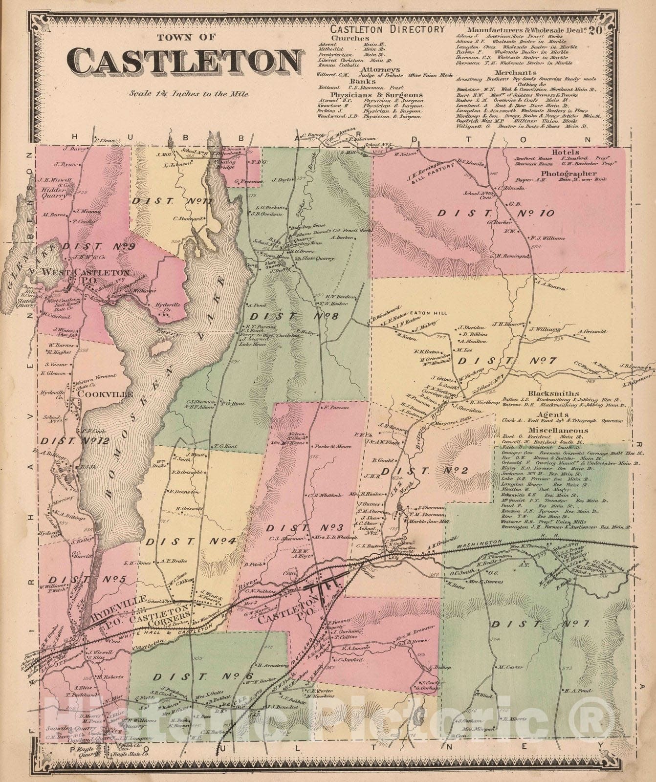 Historic Map : 1869 Castleton, Rutland County, Vermont. - Vintage Wall Art
