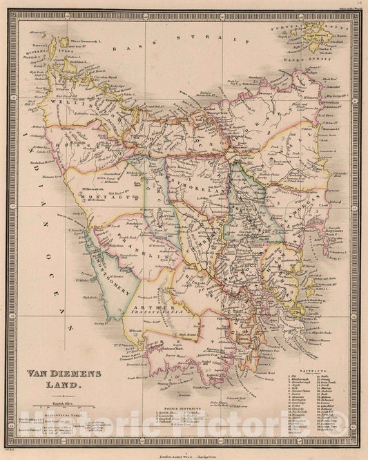 Historic Map : Australia, Tasmania 1864 Van Diemens Land (Tasmania) , Vintage Wall Art
