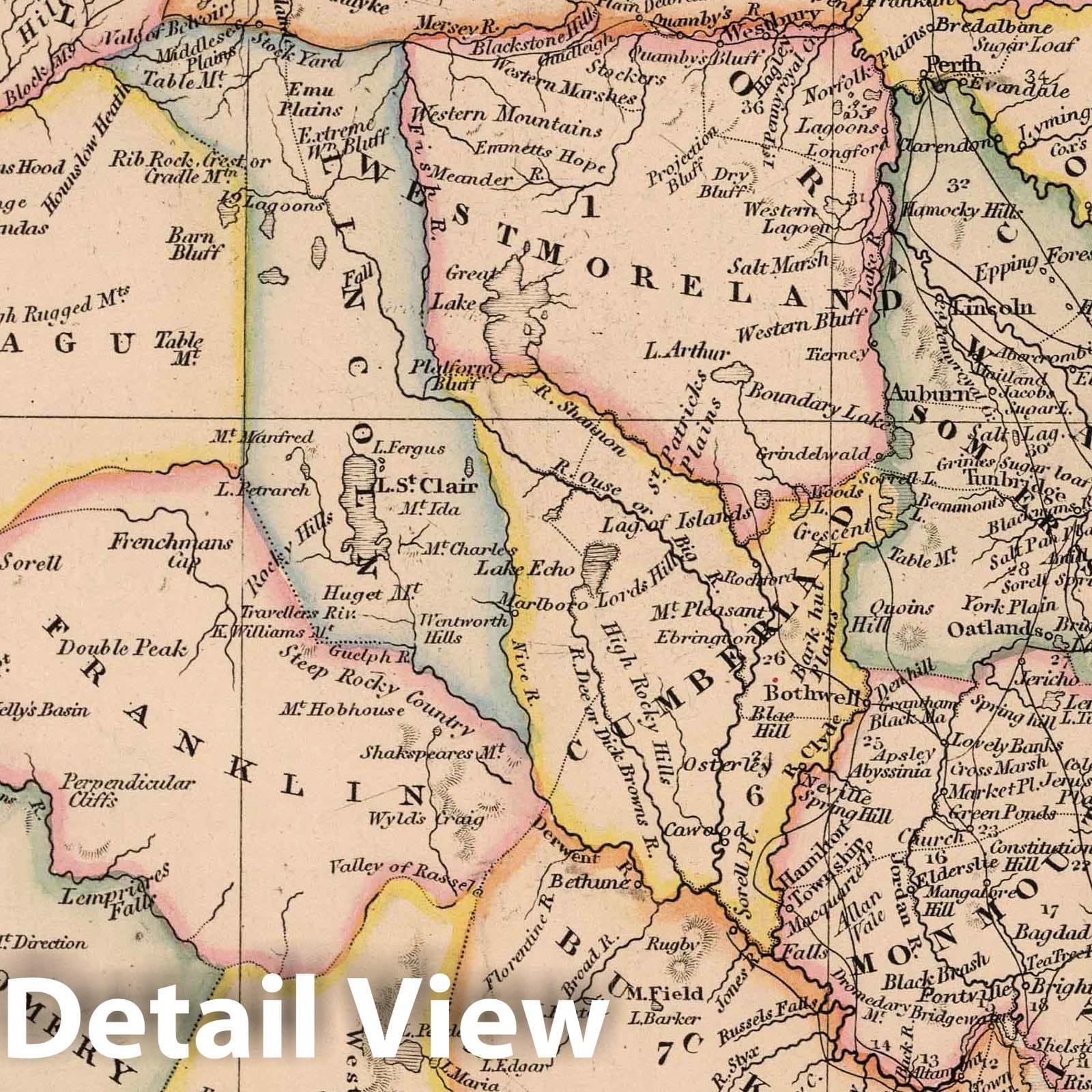 Van Diemen's Land (Tasmania) - Railroad Map, 1864 - Historical Map Print