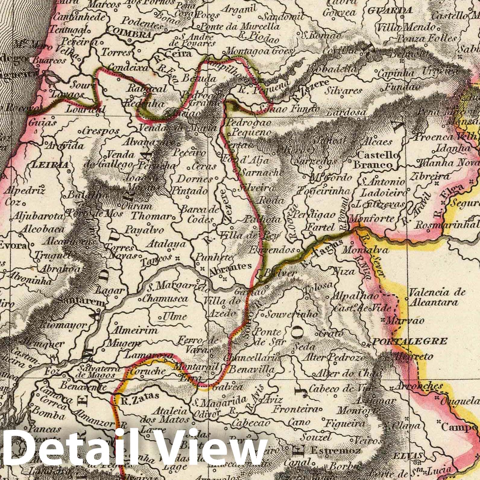 Portugal - River Map, 1817 - Arrowsmith Atlas Print
