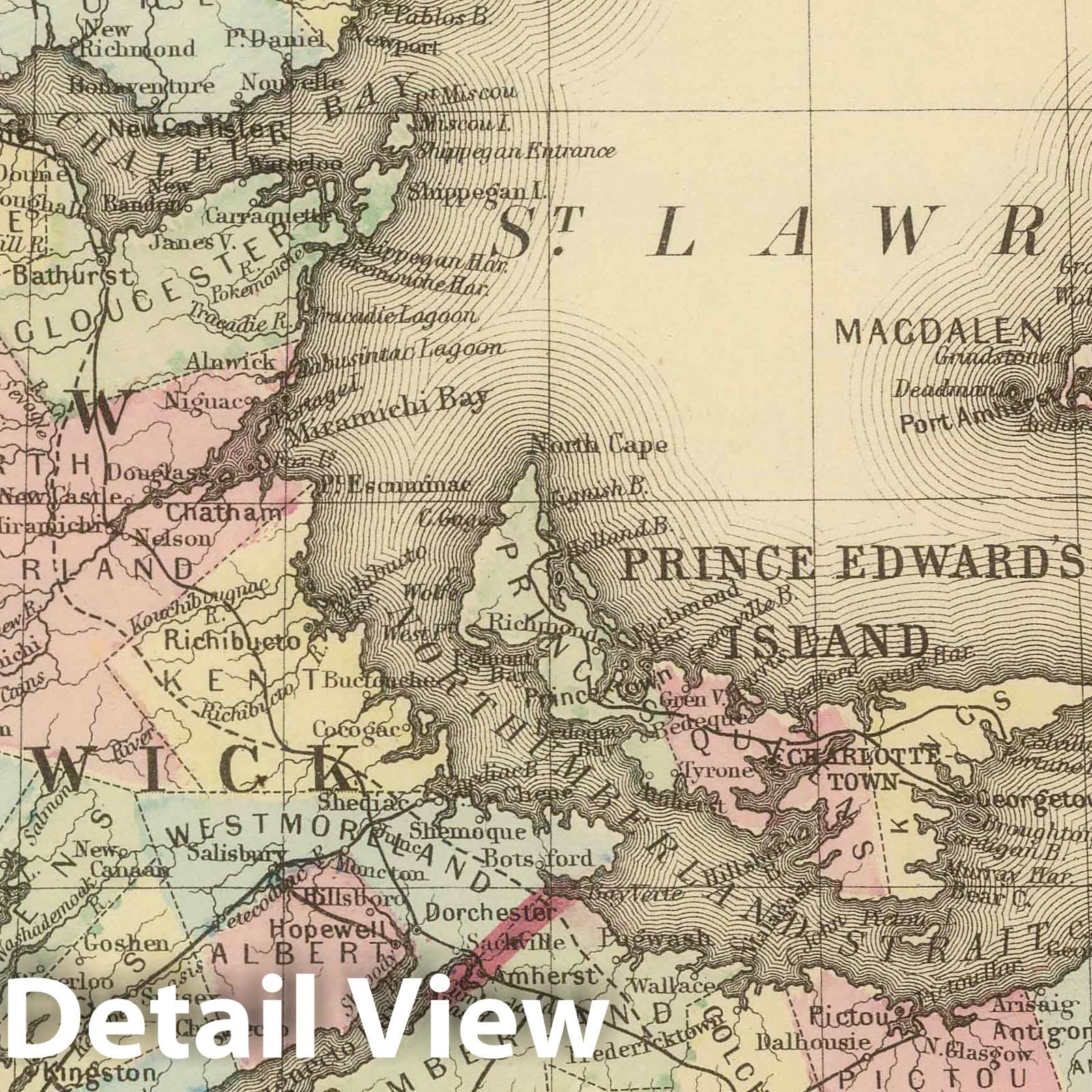 Nova Scotia, New Brunswick, Prince Edward Island with Halifax Harbor - 1884 Historical Map Print