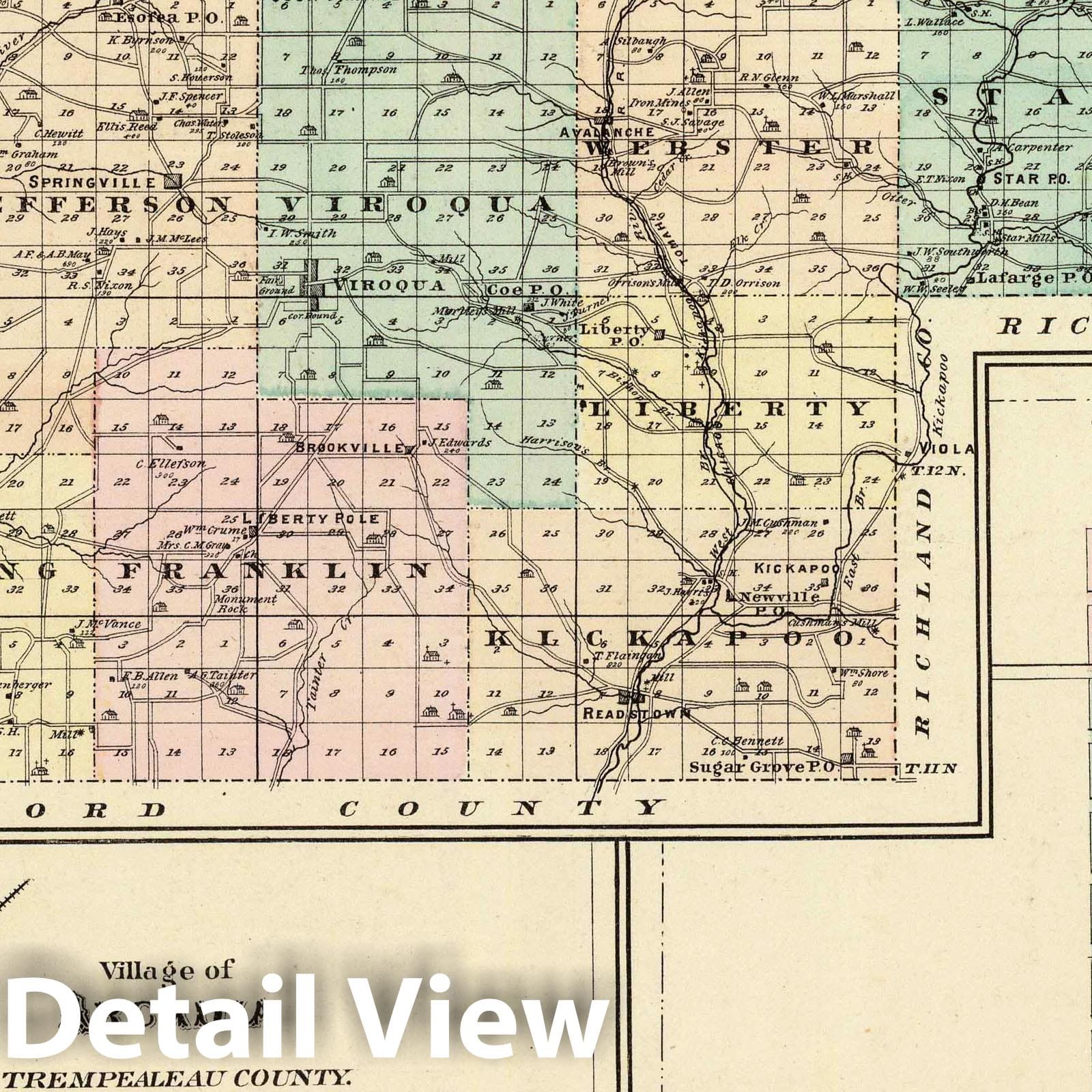 Vernon County, Arcadia, and Viroqua, Wisconsin - 1878 Historical Map Print