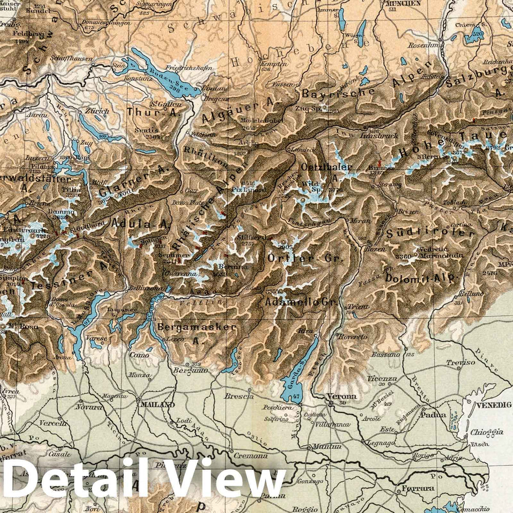 Historic Map : Austria, Alps 1896 Alpenlander , Vintage Wall Art