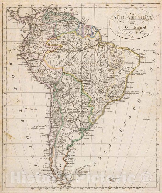 Historic Map : 1822 Sud-America. - Vintage Wall Art
