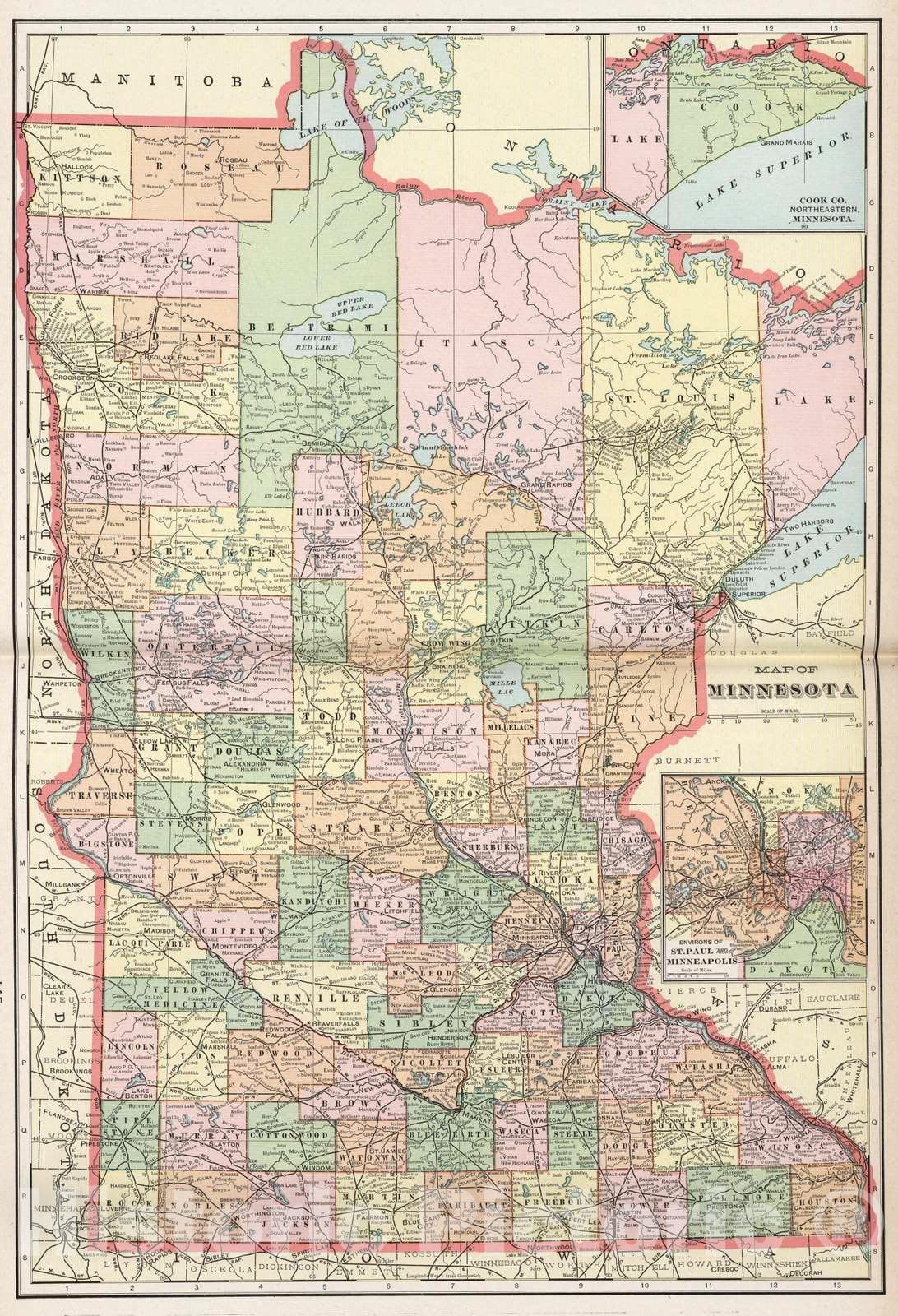 Historic Map : 1901 Map of Minnesota - Vintage Wall Art