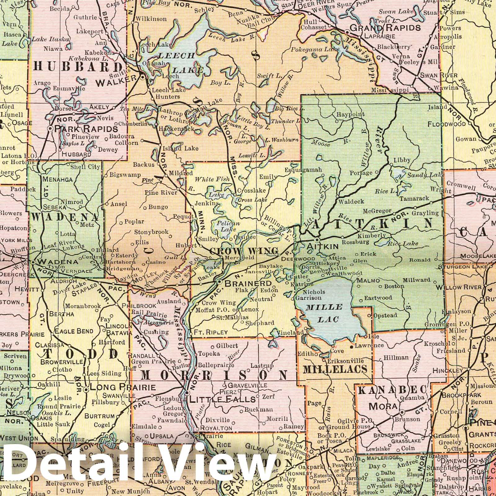 Minnesota - Railroad Map, 1901 - Historical Map Print