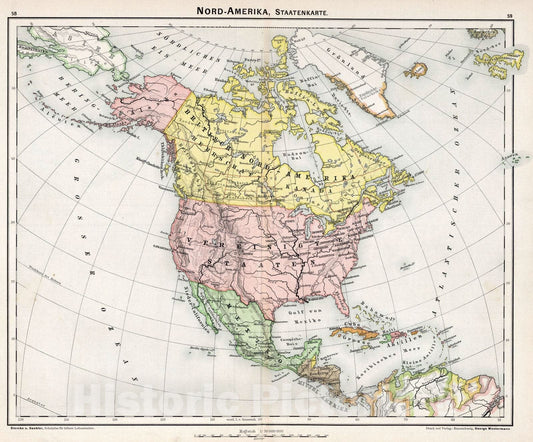 Historic Map : School Atlas - 1896 Nord-Amerika, staatenkarte. - Vintage Wall Art
