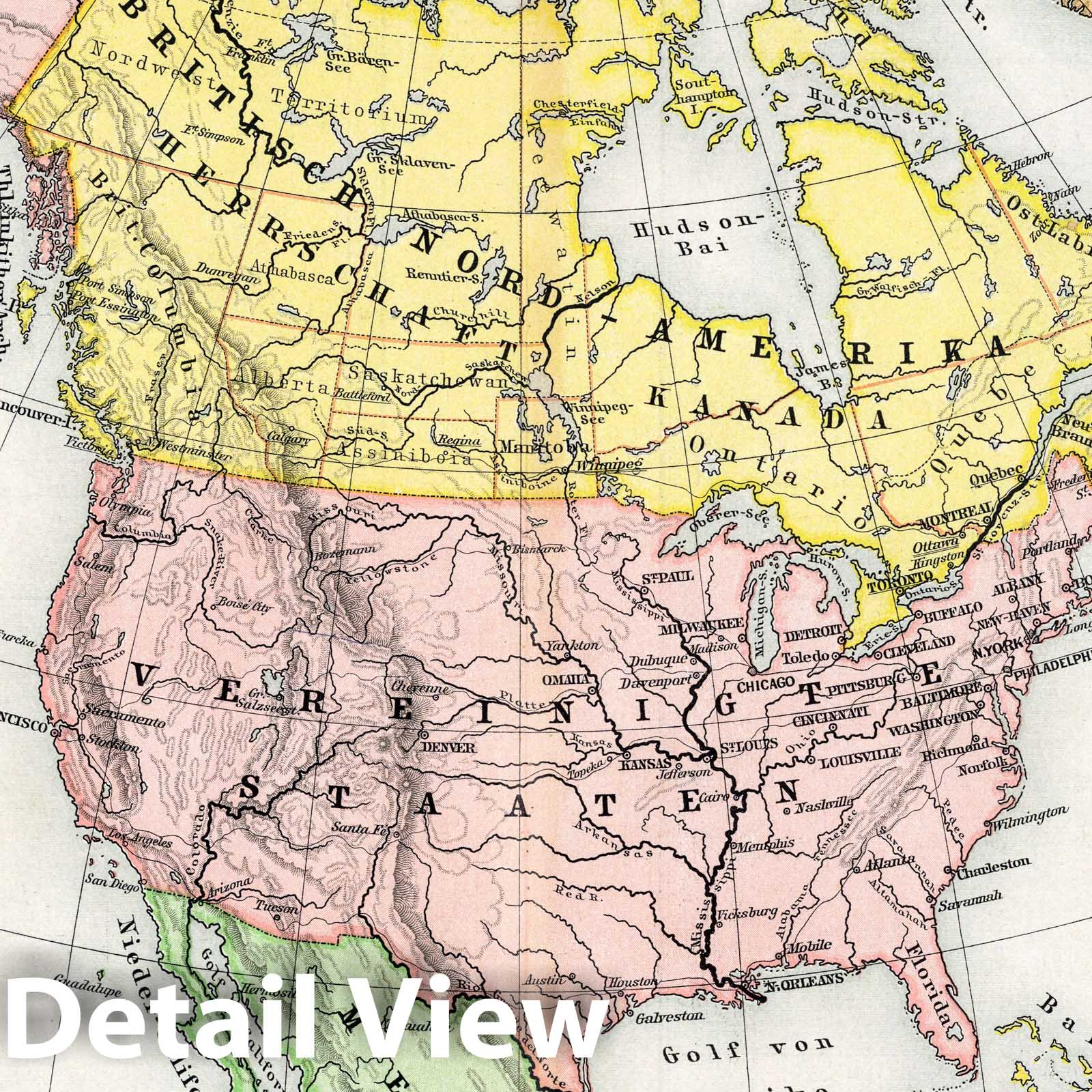 North America - Boundary Map, 1896 - Diercke Schul-Atlas Historical Map Print