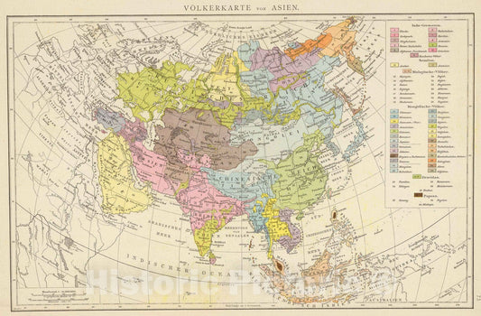 Historic Map : 1881 VOlkerkarte von Asien : Vintage Wall Art