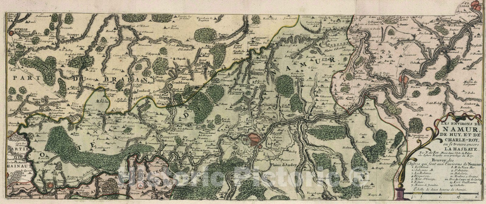 Historic Map : Belgium, 1705 Les Environs de Namur, de Huy, et de Charle-Roy, ou se trouve encore la Hasbaye. , Vintage Wall Art