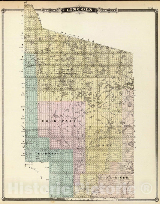 Historic Map : 1878 Map of Lincoln County. - Vintage Wall Art