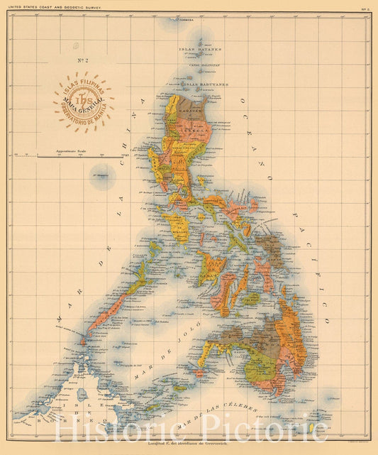 Historic Map : Philippines, 1899 No. 2. Mapa General. , Vintage Wall Art