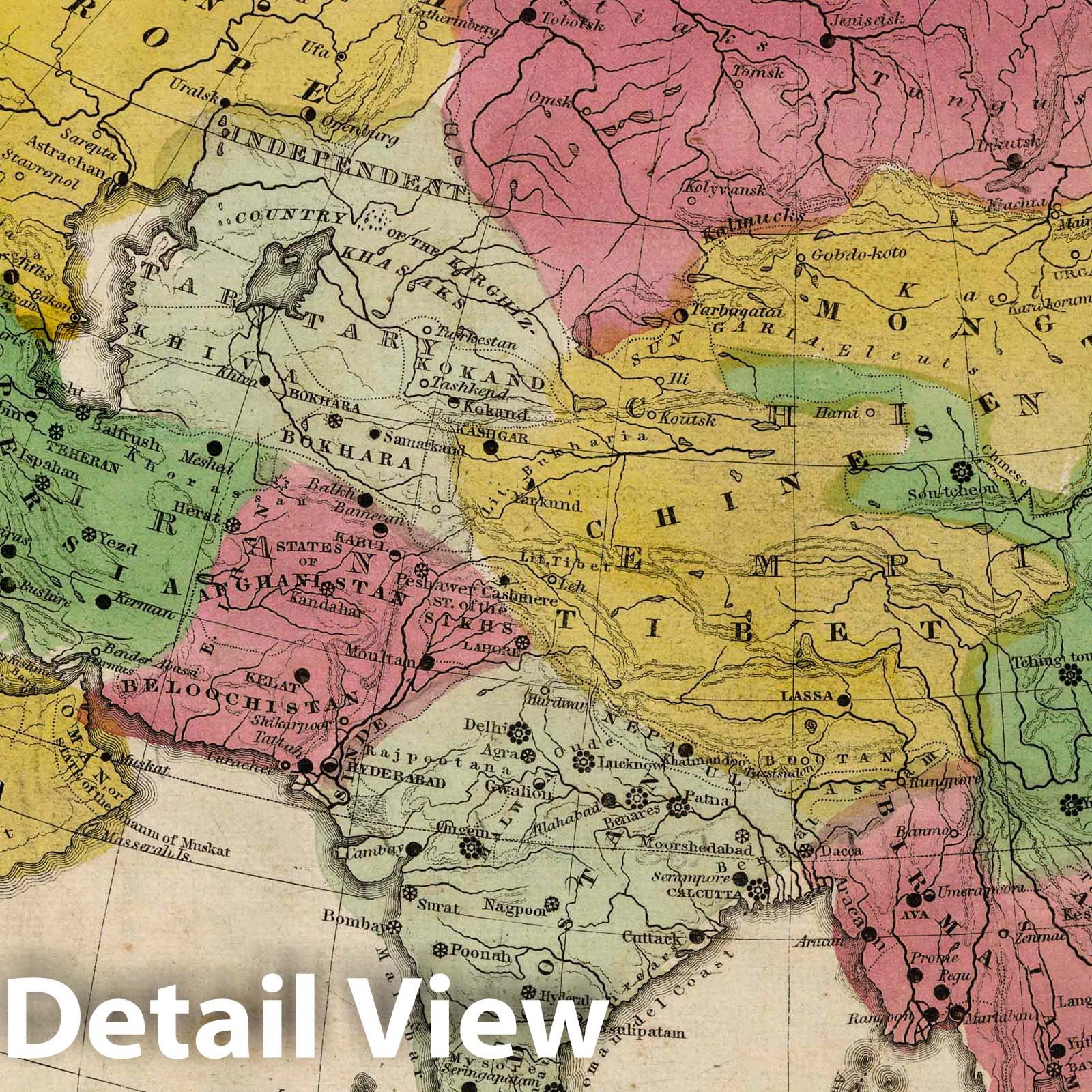 Asia - River Map, 1845 - Woodbridge's Modern Atlas Historical Map Print