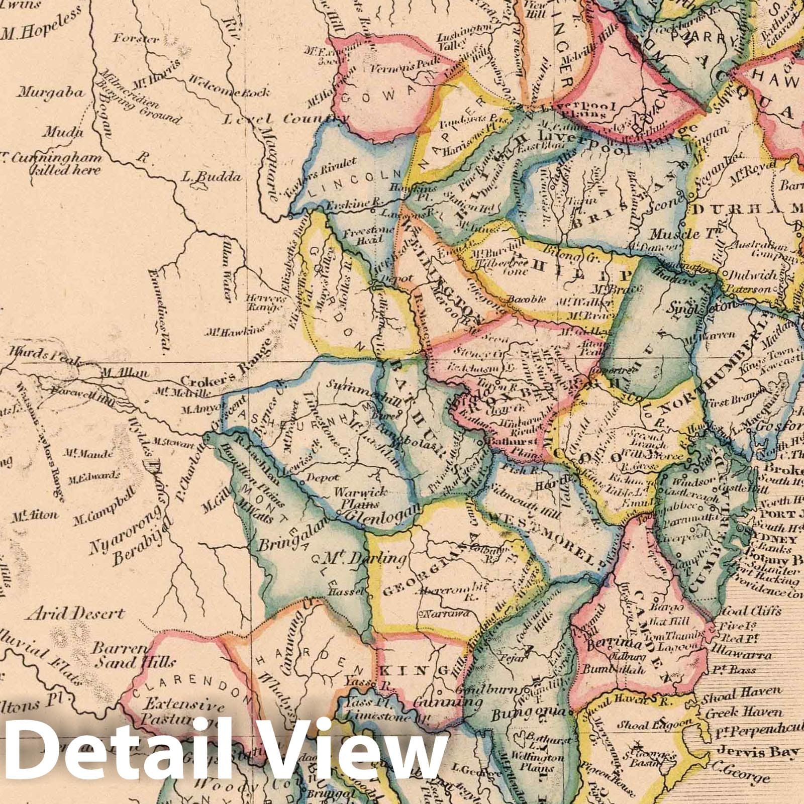 New South Wales, Victoria & Queensland Railroad Map, 1864 - Historical Map Print