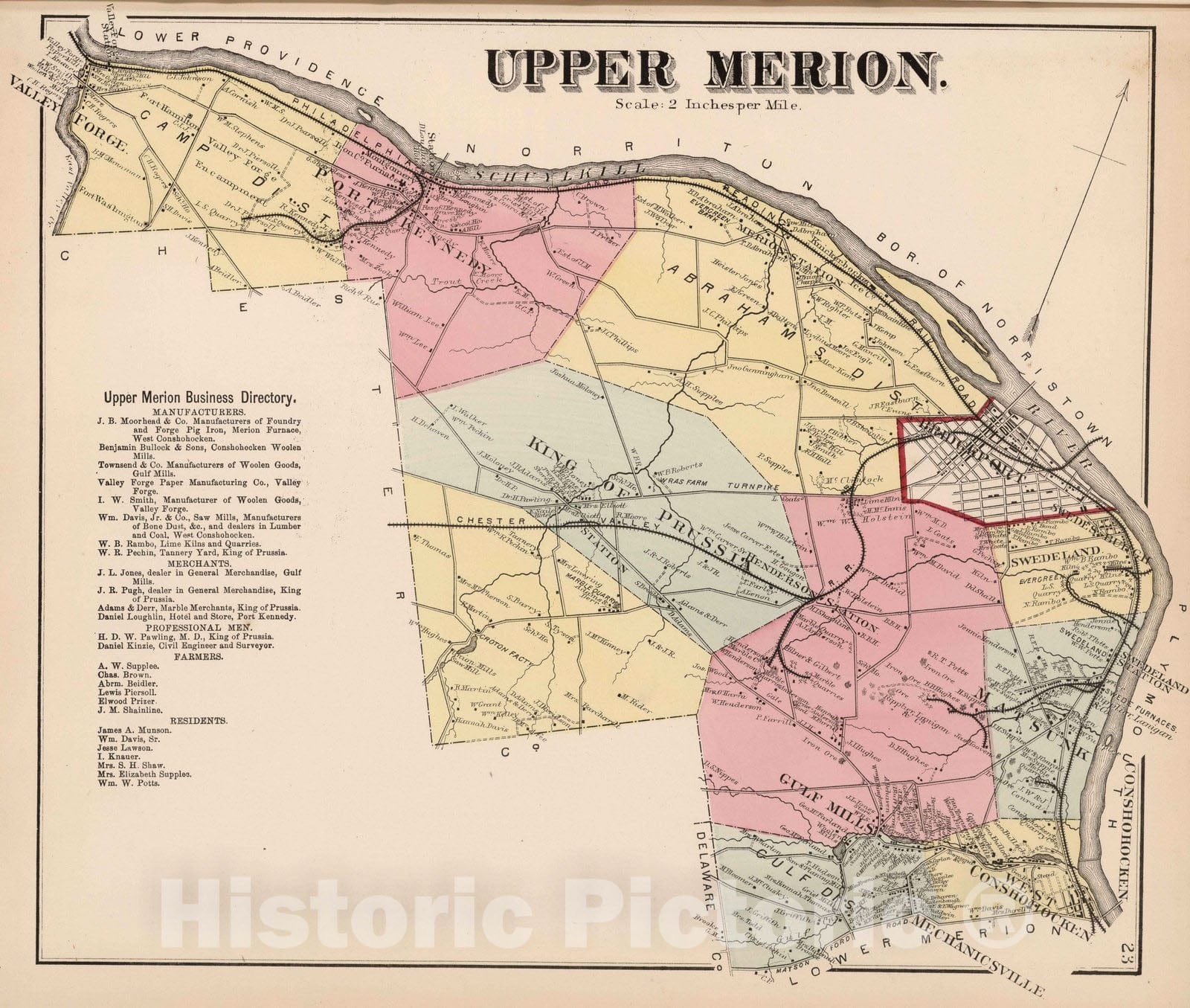 Historic Map : 1871 Upper Merion, Montgomery County, Pennsylvania. - Vintage Wall Art