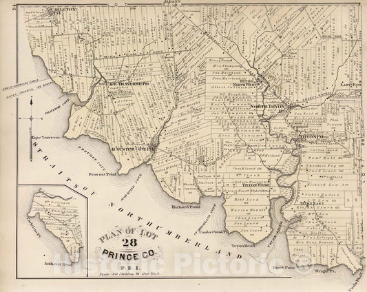 Historic Map : 1880 Plan of Lot 28, Prince Co, P.E.I. - Vintage Wall Art