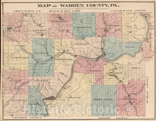 Historic Map : 1878 Warren County, Pennsylvania. - Vintage Wall Art