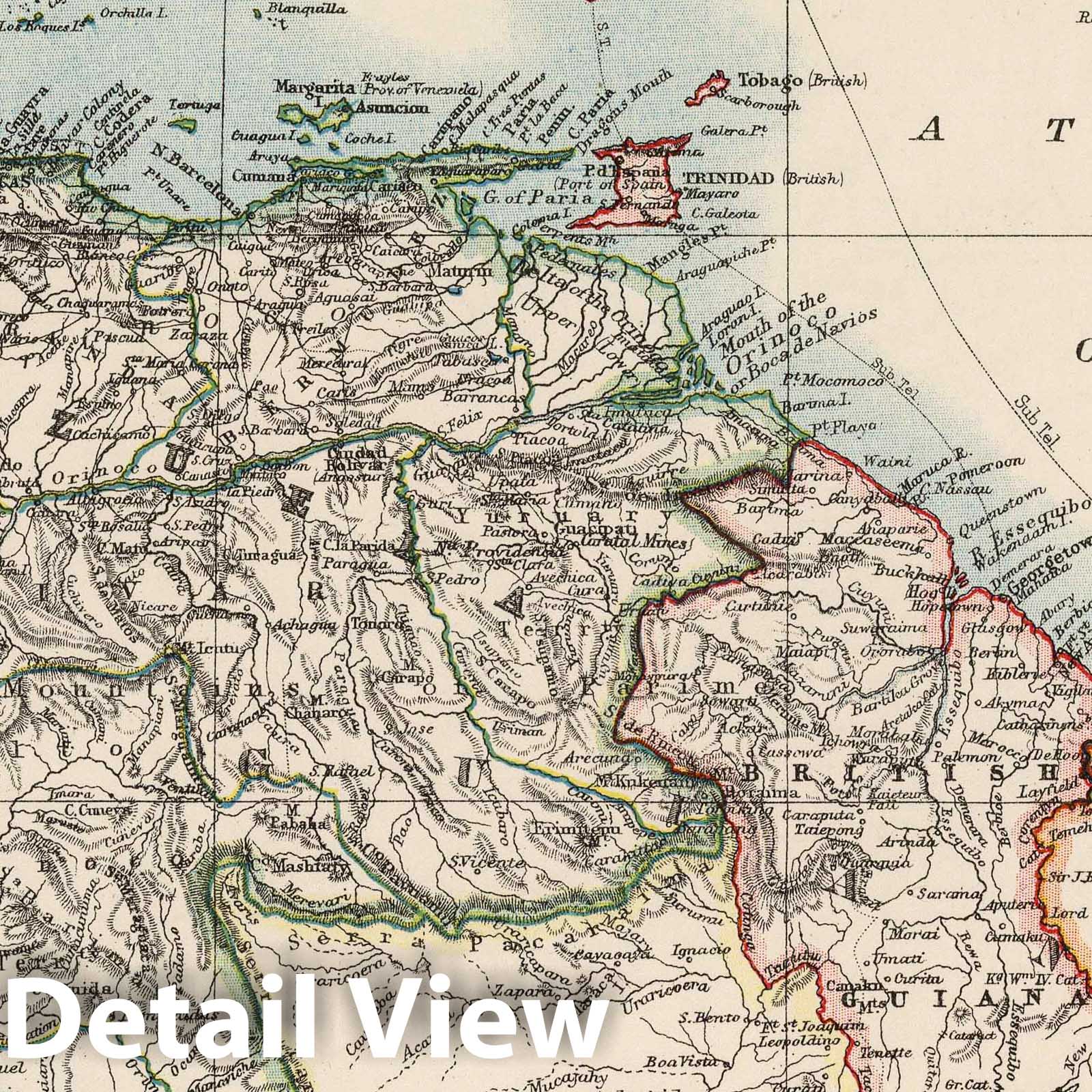 Venezuela and the Three Guianas - Physical Map, 1906 - Historical Atlas Print