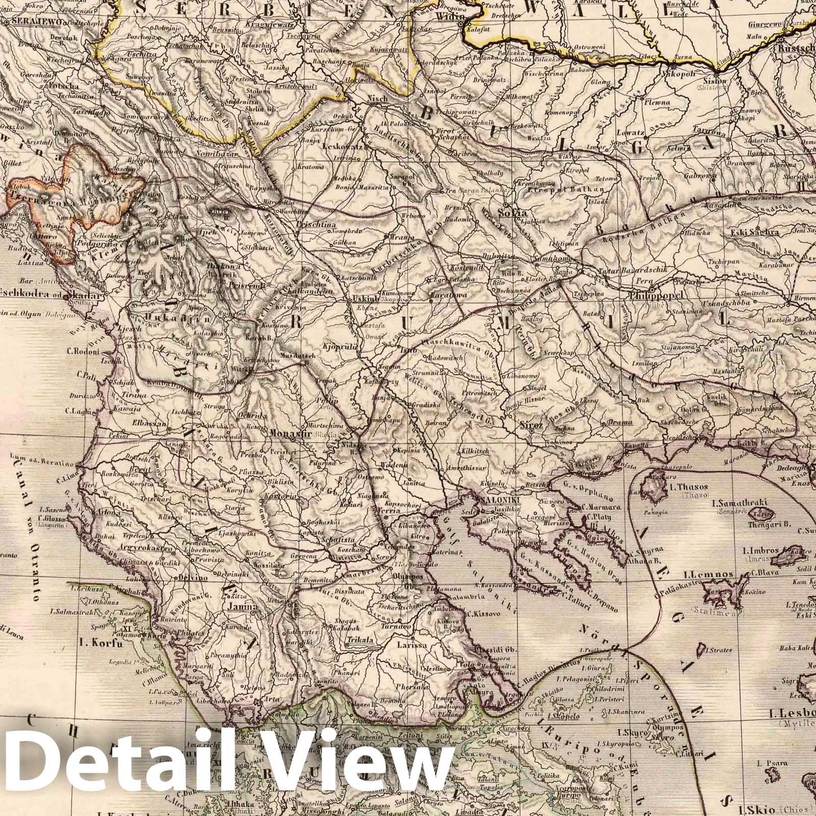 European Turkey and Greece, 1875 - Historical Map Print