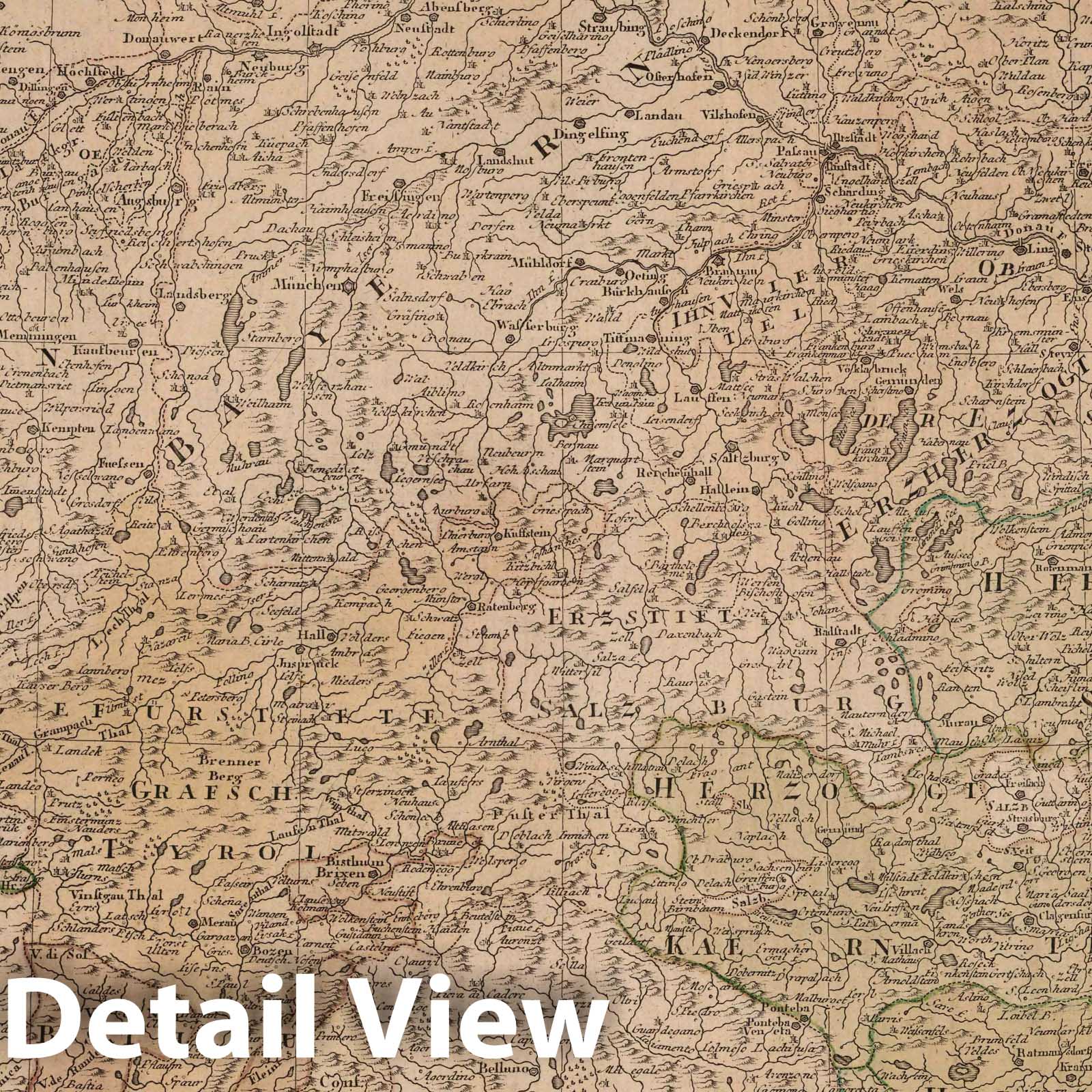 Austria, Switzerland, and Slovenia 1788 Historical Map Print