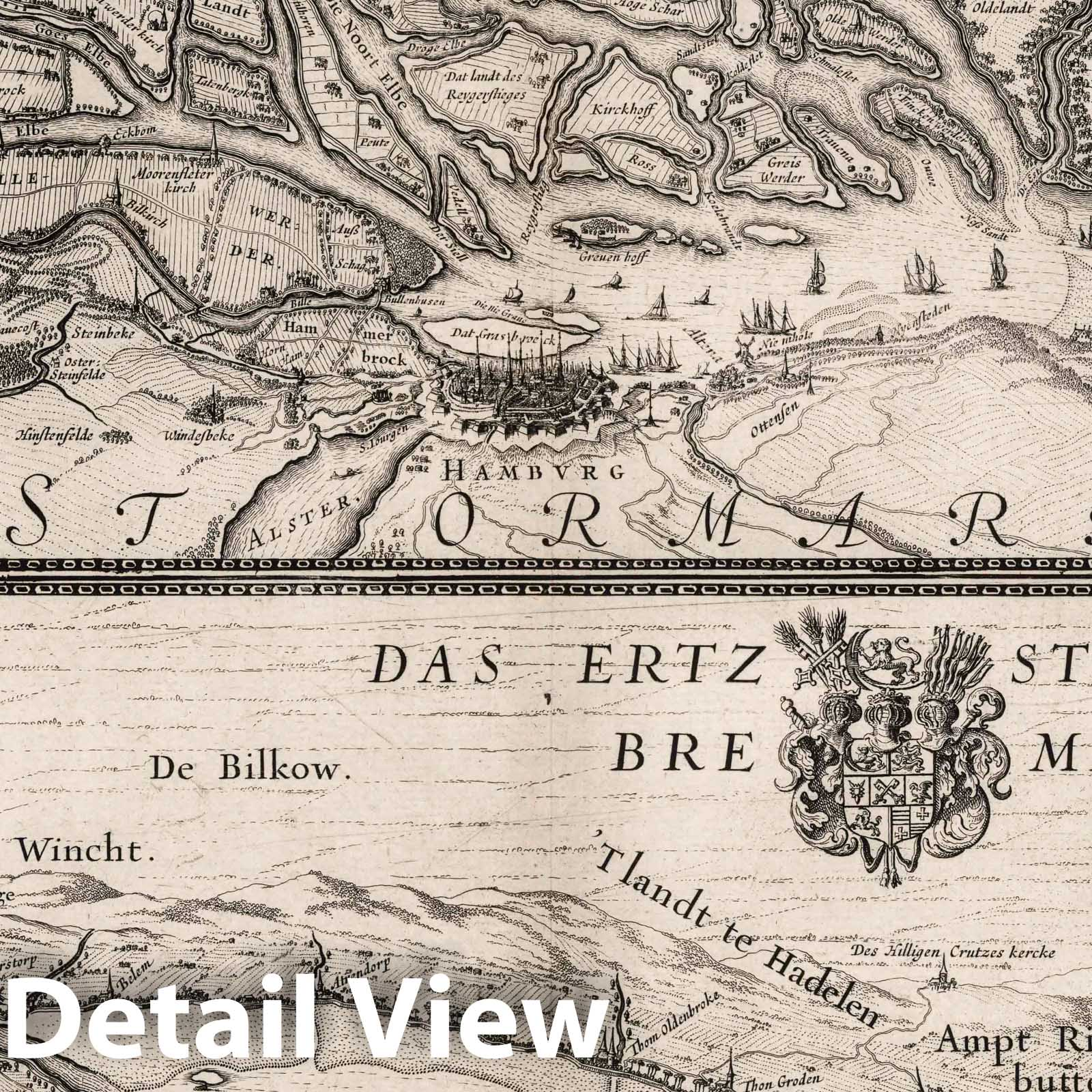 Elbe River, Germany 1628 - Historical Map Print from Blaeu's Atlantis Appendix