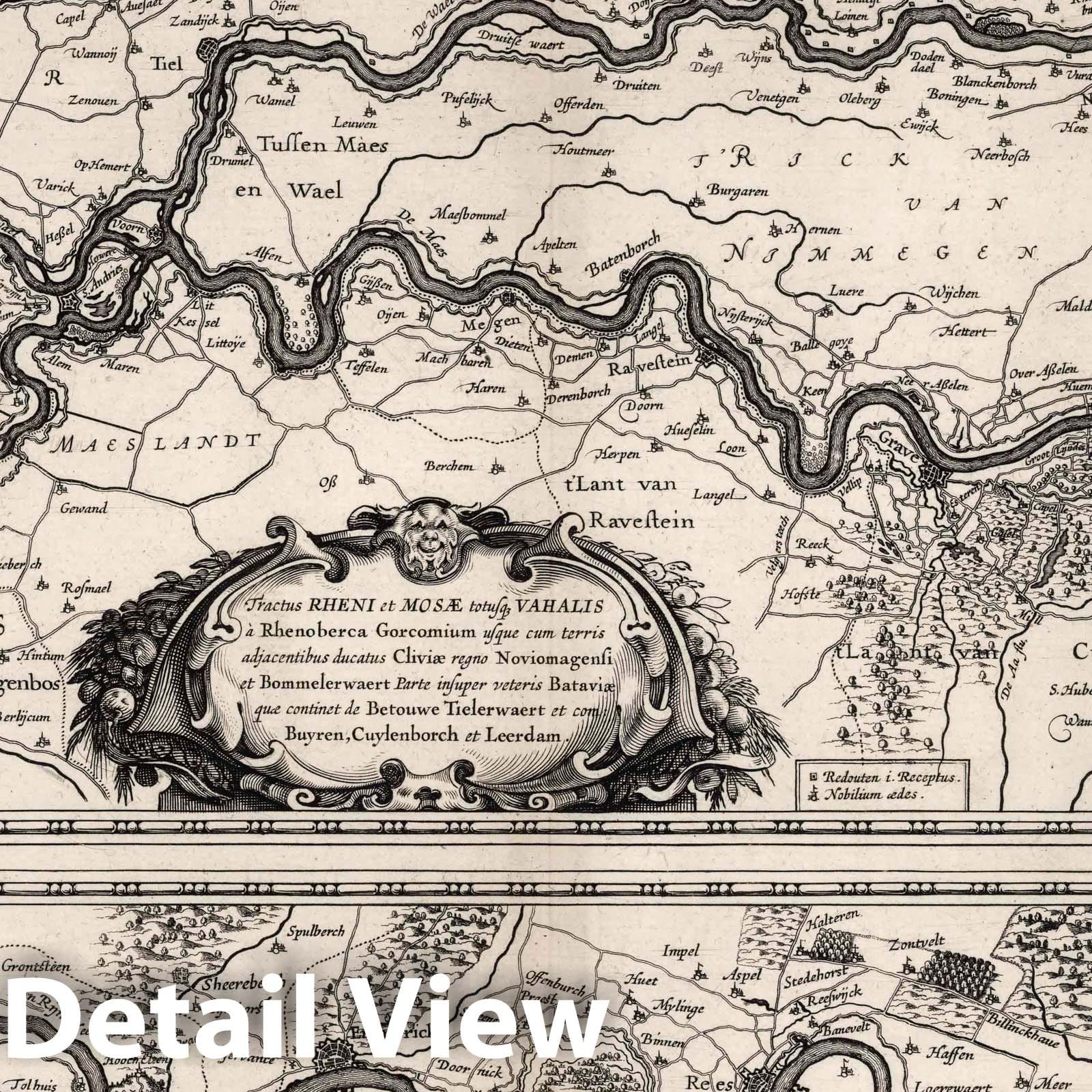 Rhine River (Netherlands and Germany) 1630 Historical Map Print