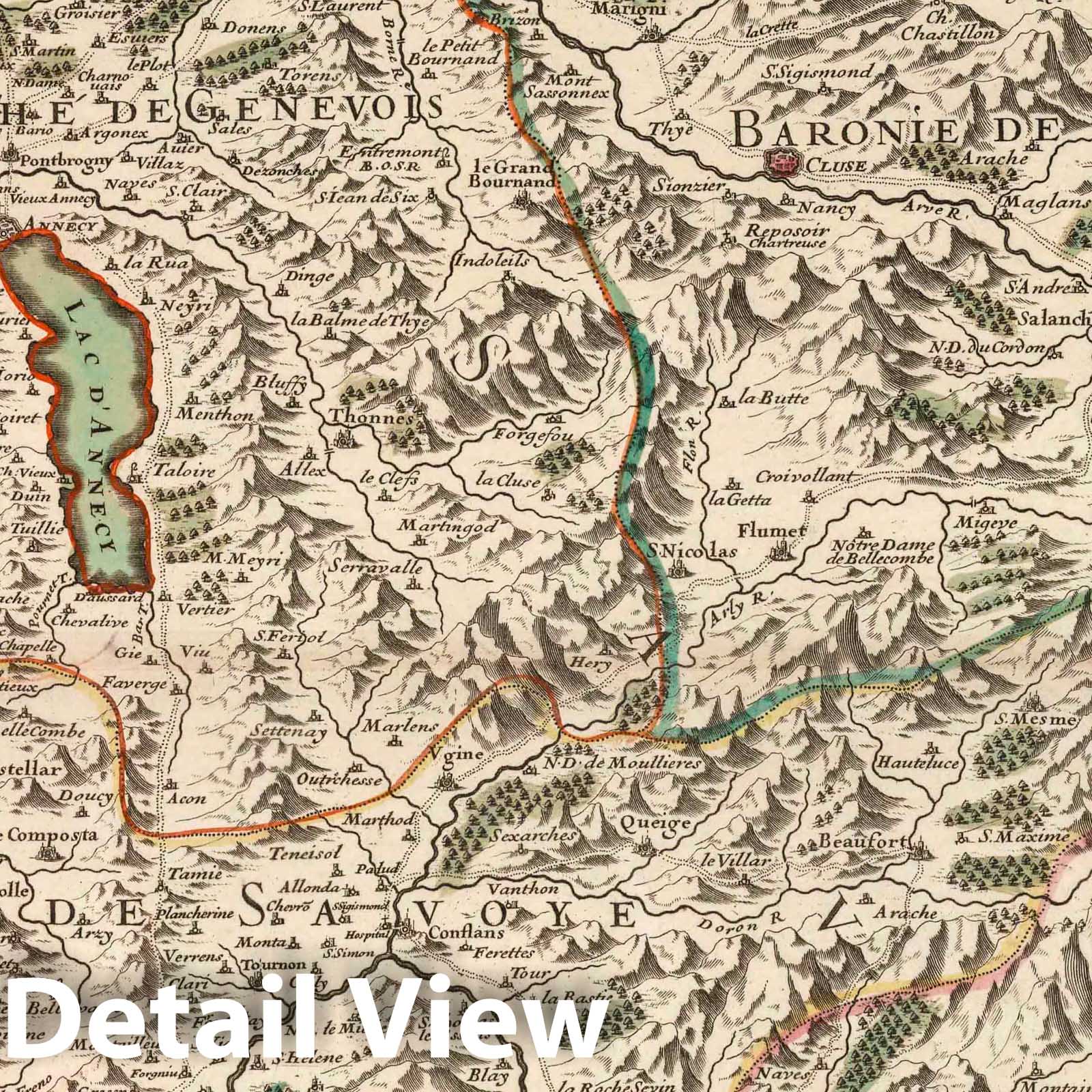 Historic Map : Savoy , France 1695 Les Estats de Savoye et de Piemont (north central sheet). , Vintage Wall Art