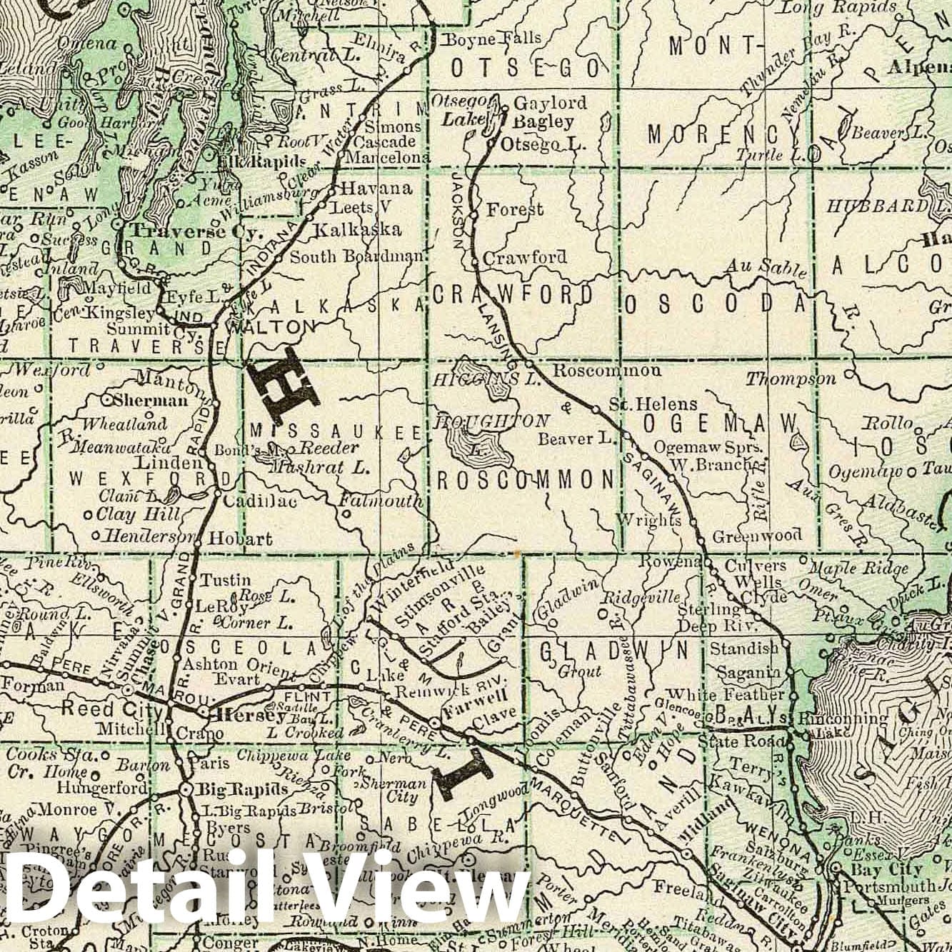 Michigan - Railroad Map, 1879 - Historical Map Print