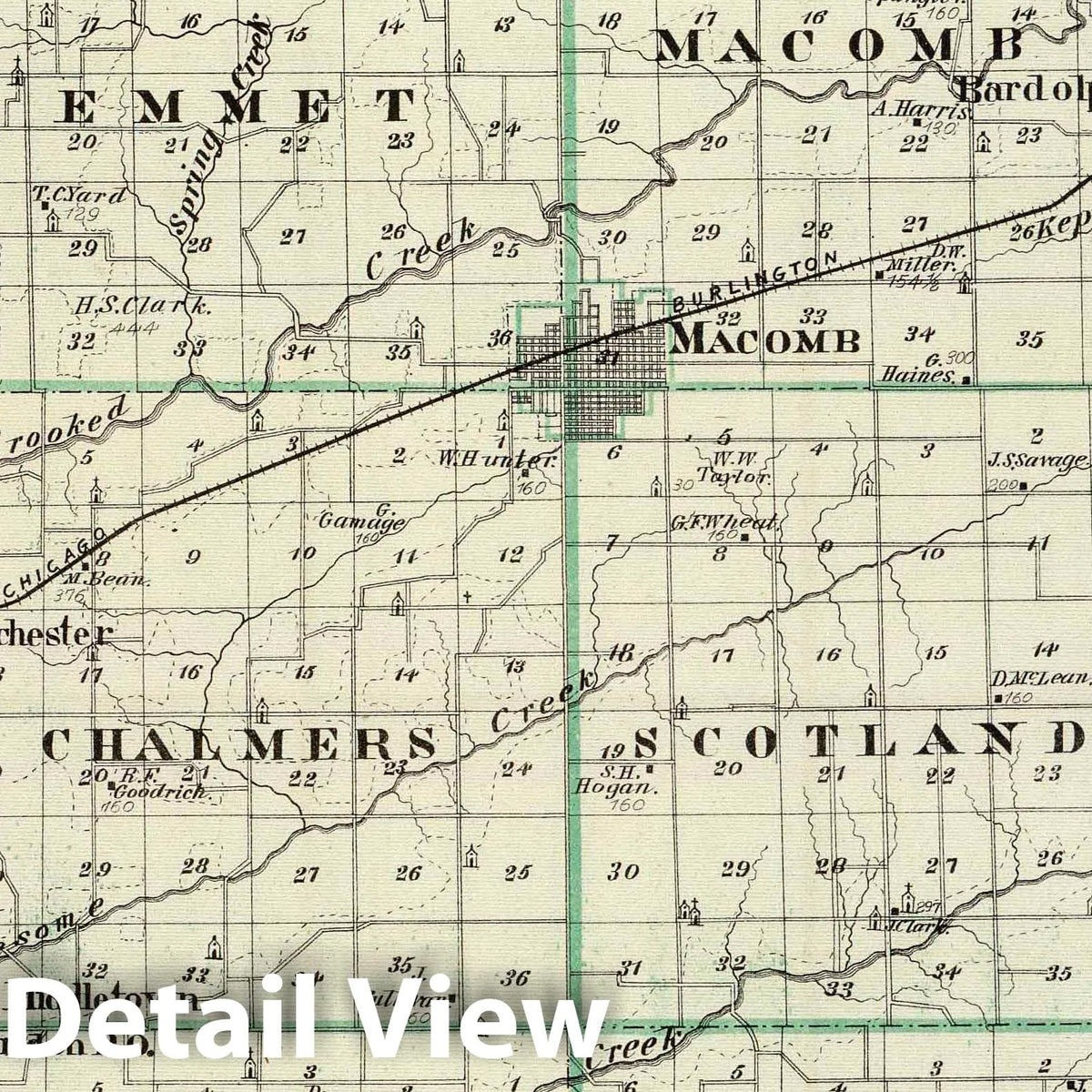 McDonough County with Rushville and Windsor, Illinois - Railroad Map, 1876