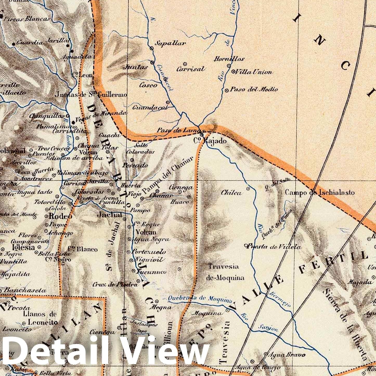 San Juan Province, Argentina - Railroad Map, 1888 - Paz Soldan Atlas Print