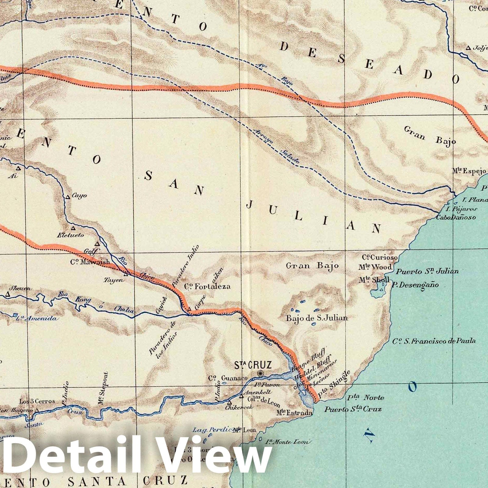 Santa Cruz, Argentina - Railroad Map, 1888 - Paz Soldan Atlas