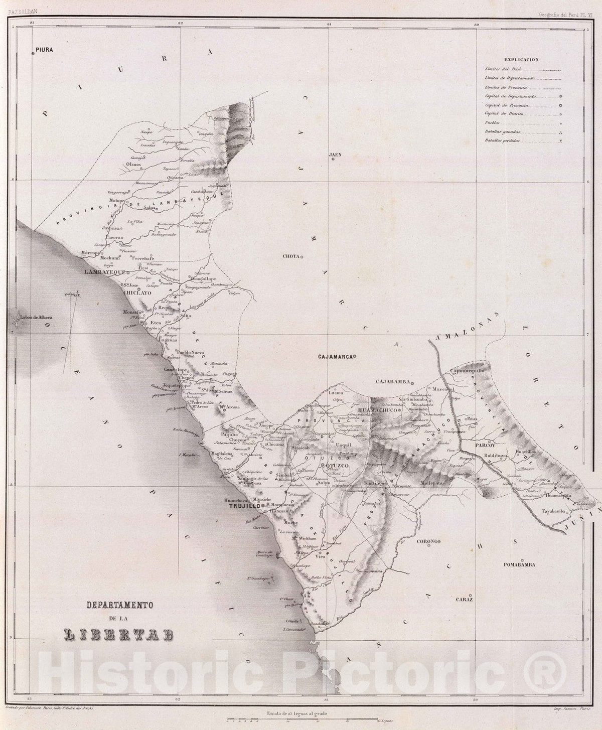 Historic Map : Peru, La Libertad (Peru : Dept.) 1865 Dept. de La Libertad. , Vintage Wall Art