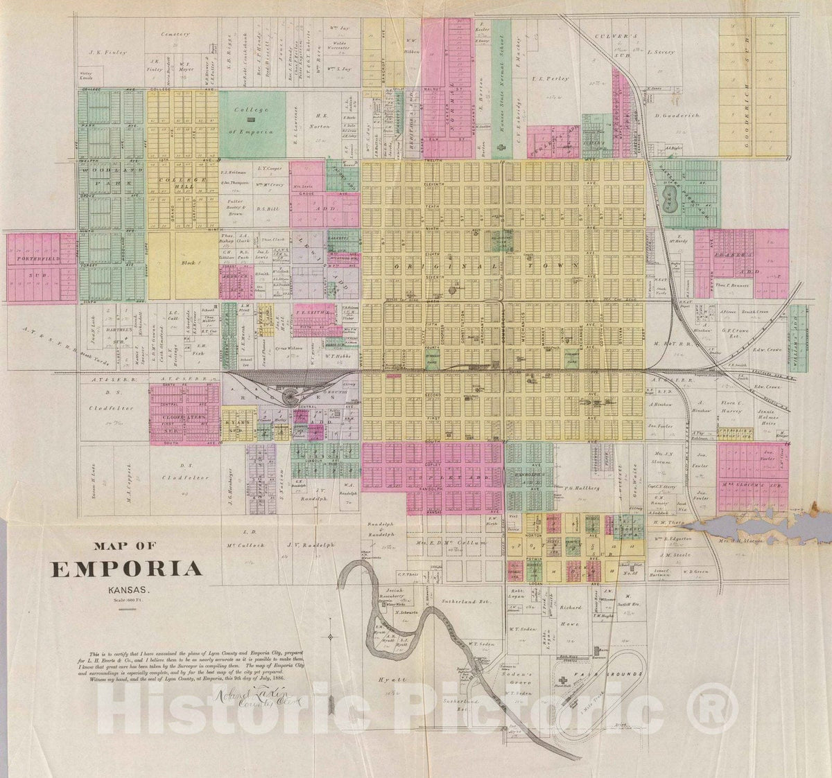 Historic Map : 1887 Map of Emporia, Kansas. - Vintage Wall Art