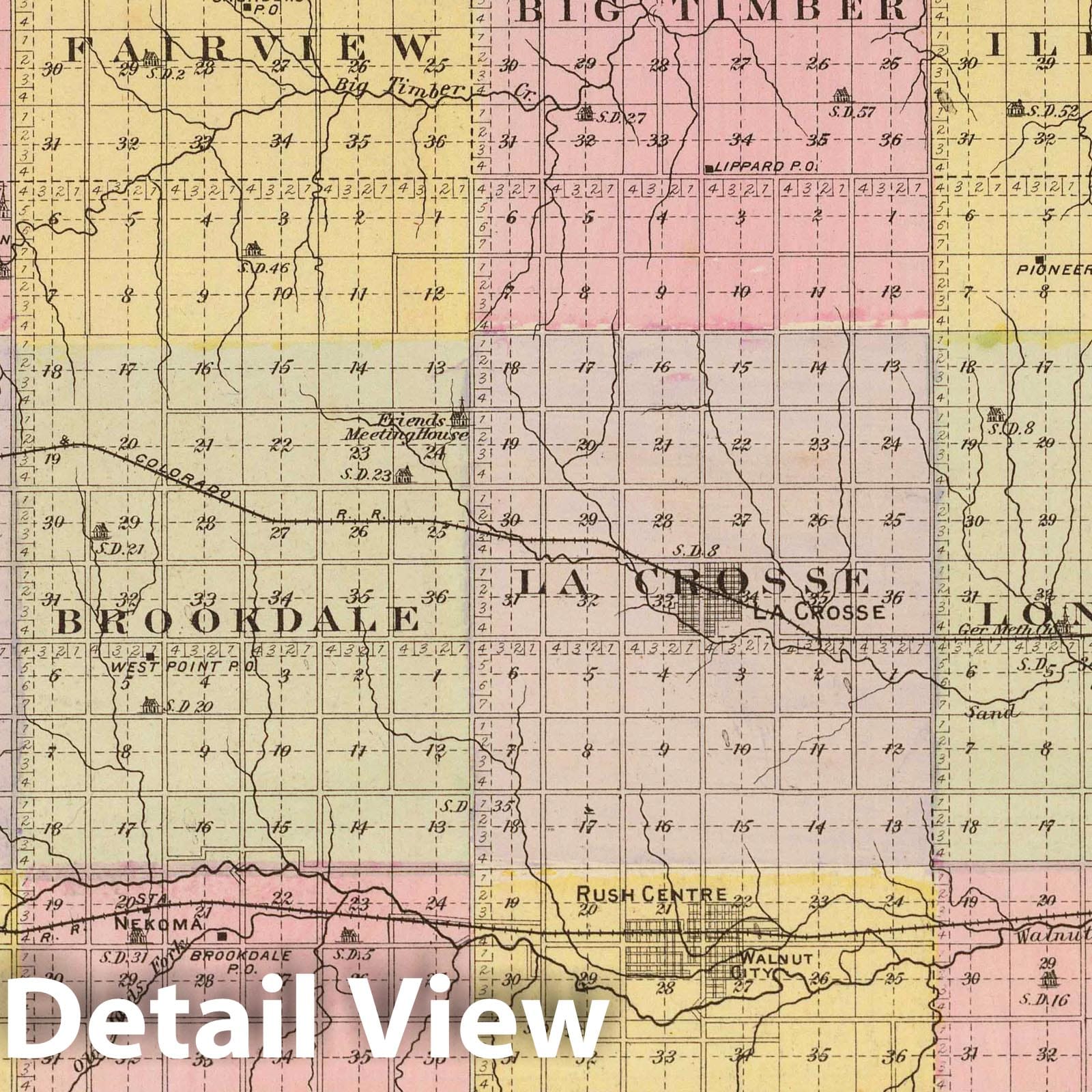 Rush County Kansas - Military Map, 1887 - Historical Map Print