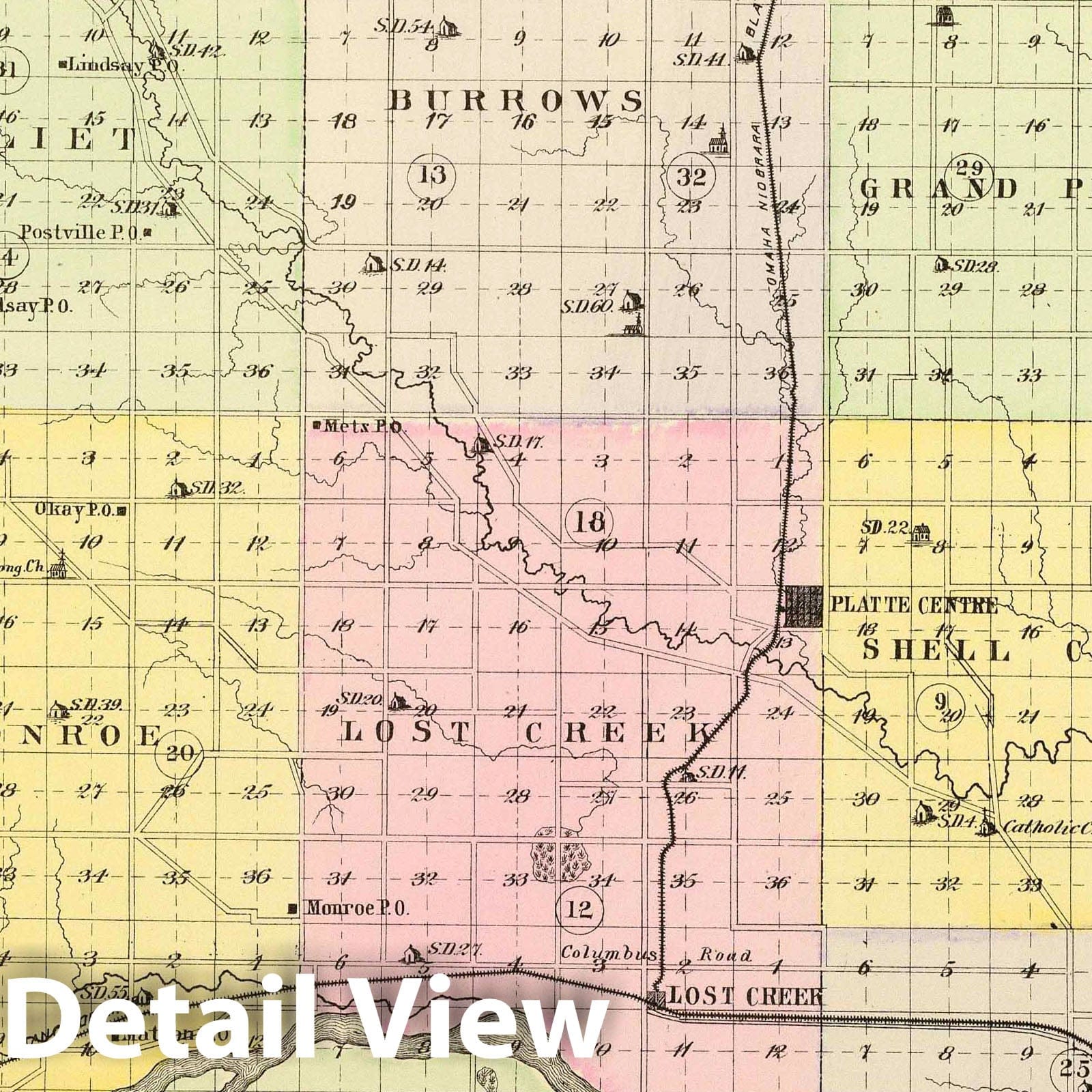 Platte County, Nebraska - Railroad Map, 1885