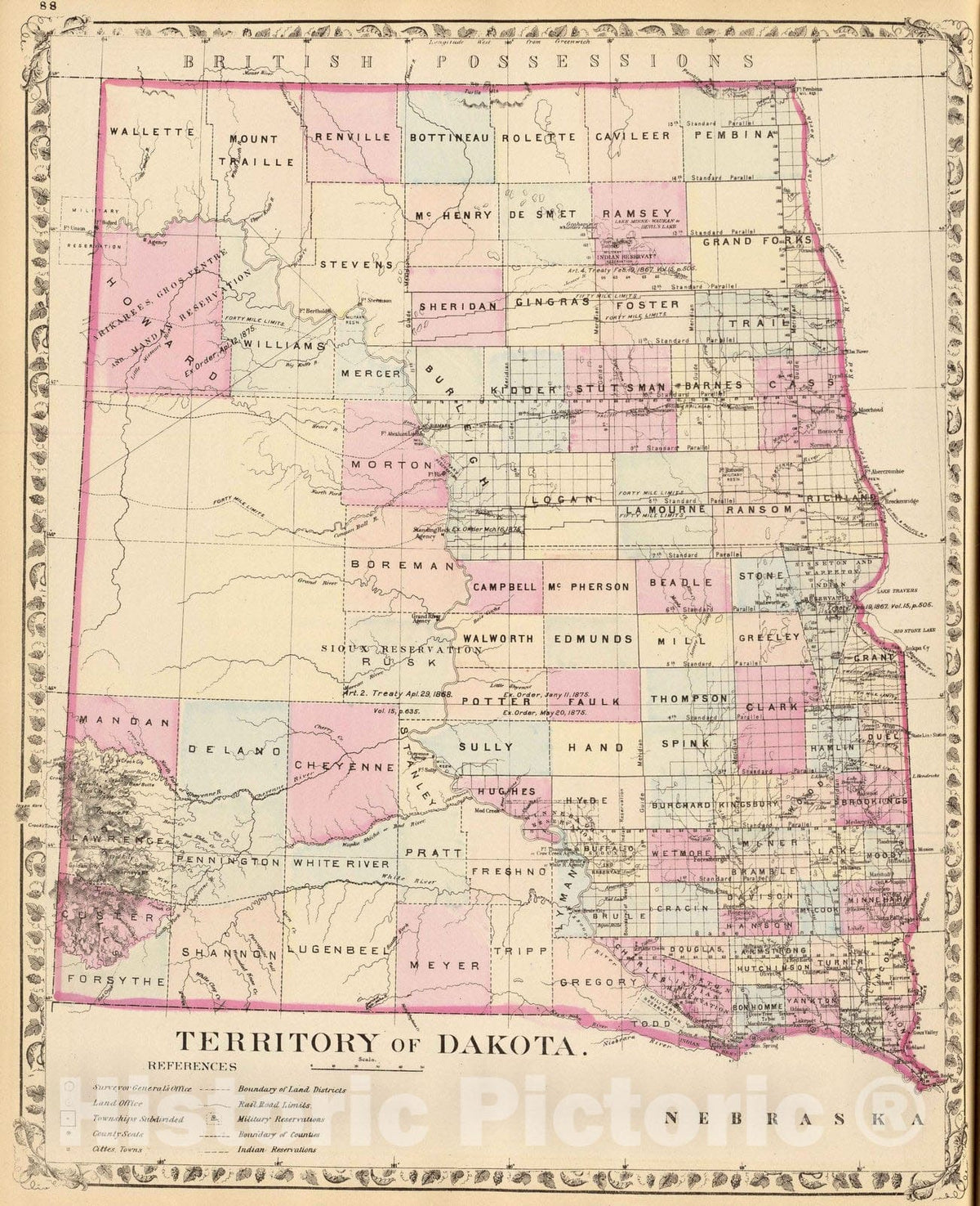 Historic Map : 1880 Dakota. - Vintage Wall Art