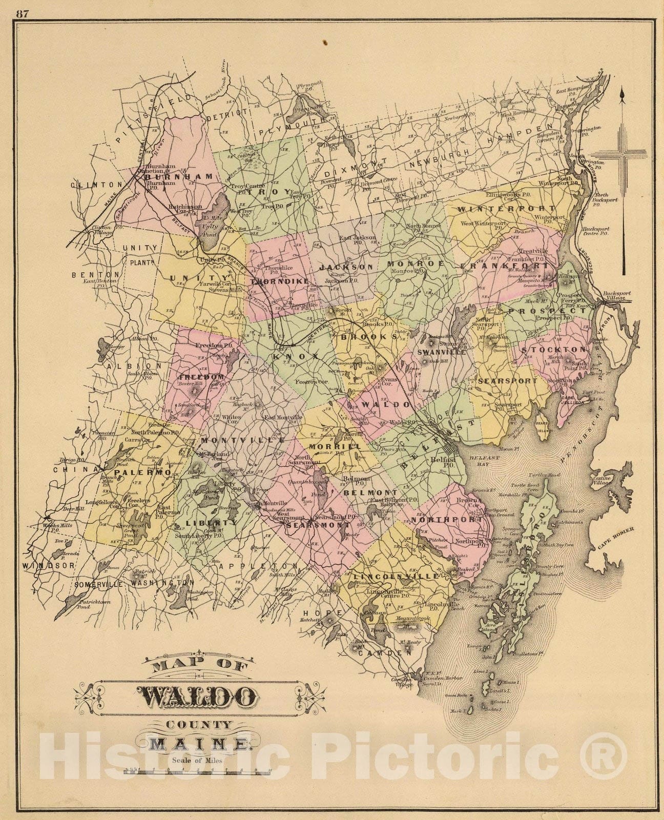Historic Map : 1885 Waldo Co, Maine. - Vintage Wall Art