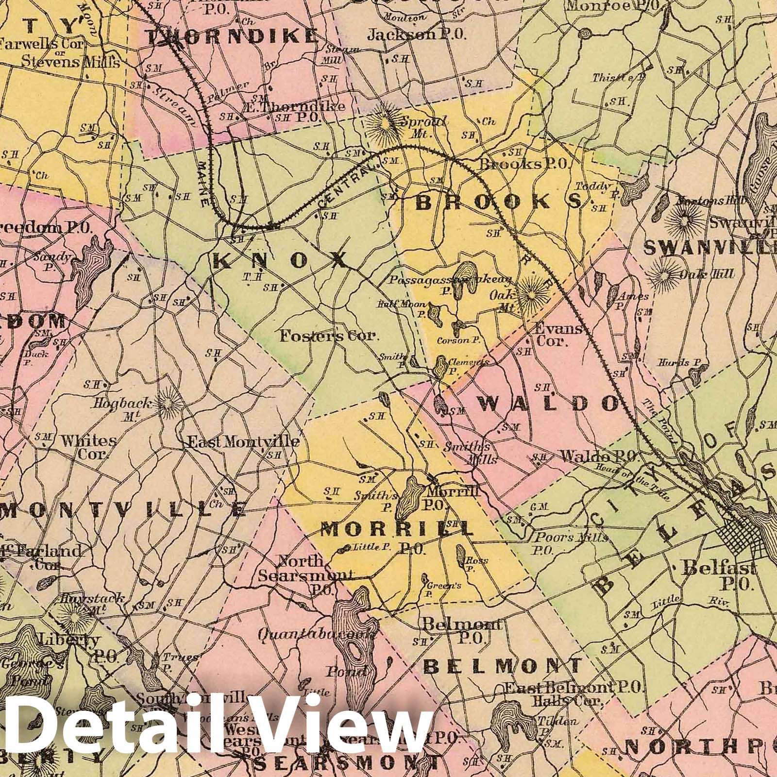 Waldo County, Maine - Road Map, 1885 - Historical Map Print