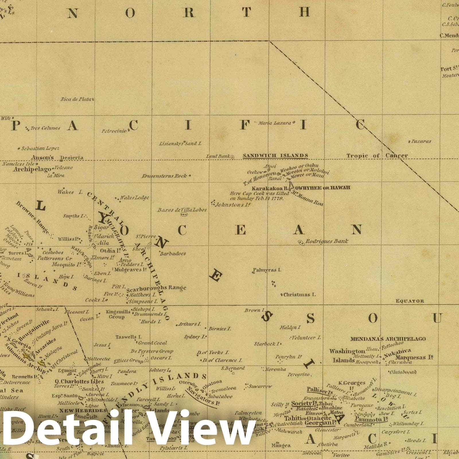 Pacific Ocean, 1845 - Historical Map Print from Tanner's Universal Atlas