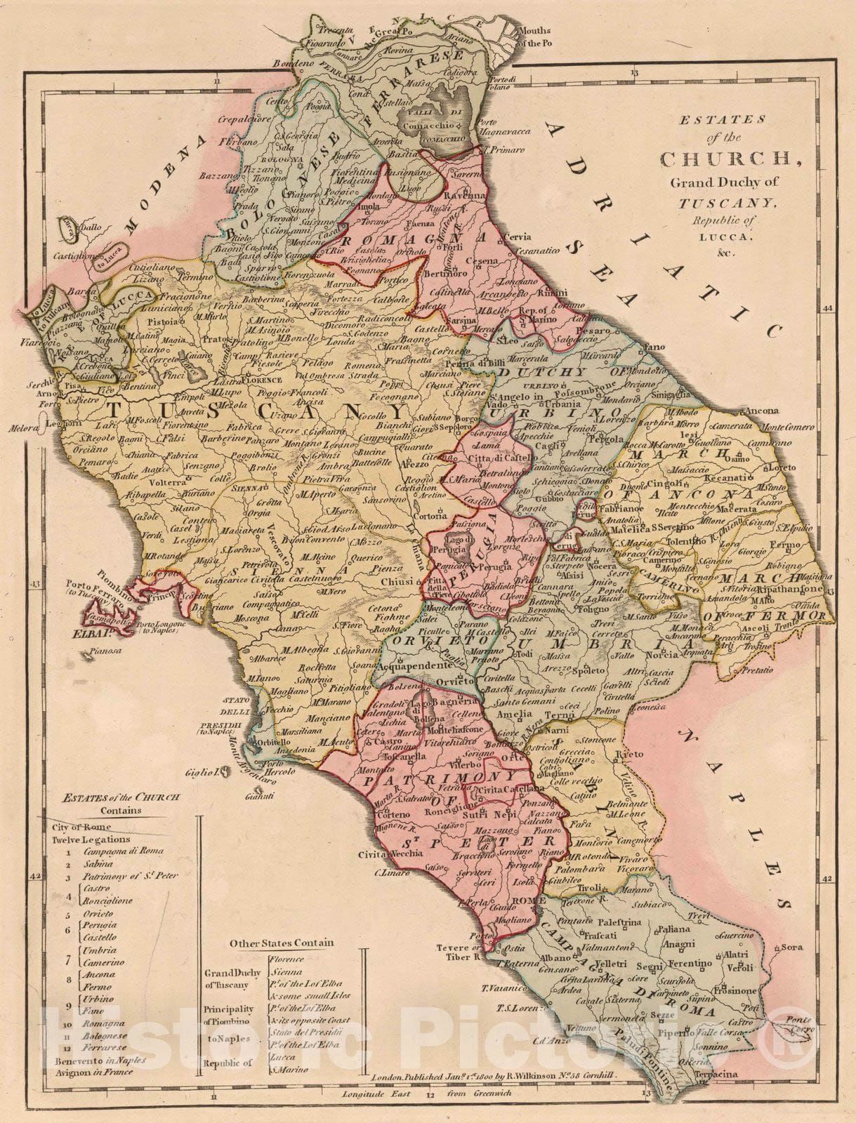 Historic Map : 1800 Estates of the Church, Grand Duchy of Tuscany, Republic of Lucca v1 - Vintage Wall Art
