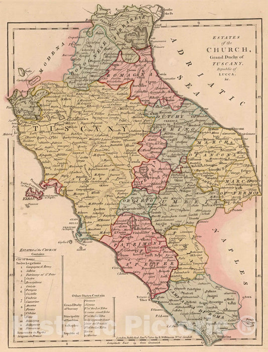 Historic Map : 1800 Estates of the Church, Grand Duchy of Tuscany, Republic of Lucca v1 - Vintage Wall Art