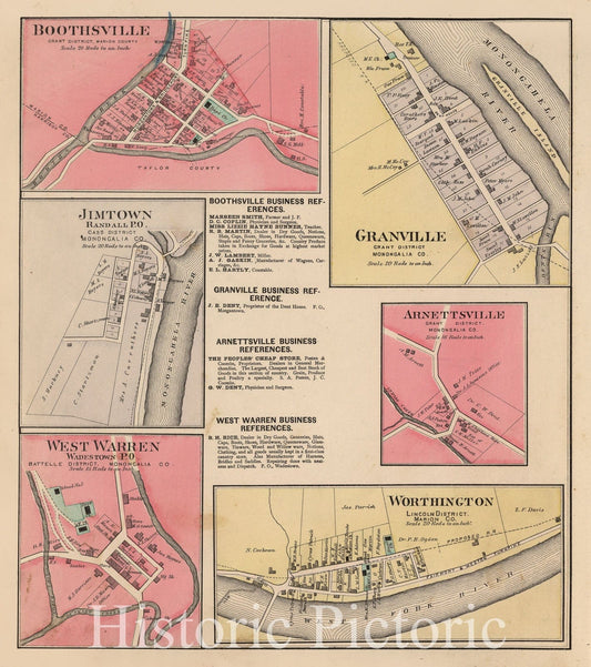 Boothsville, Jimtown, West Warren, Granville, Arnettsville, Worthington, West Virginia - Property Map, 1886