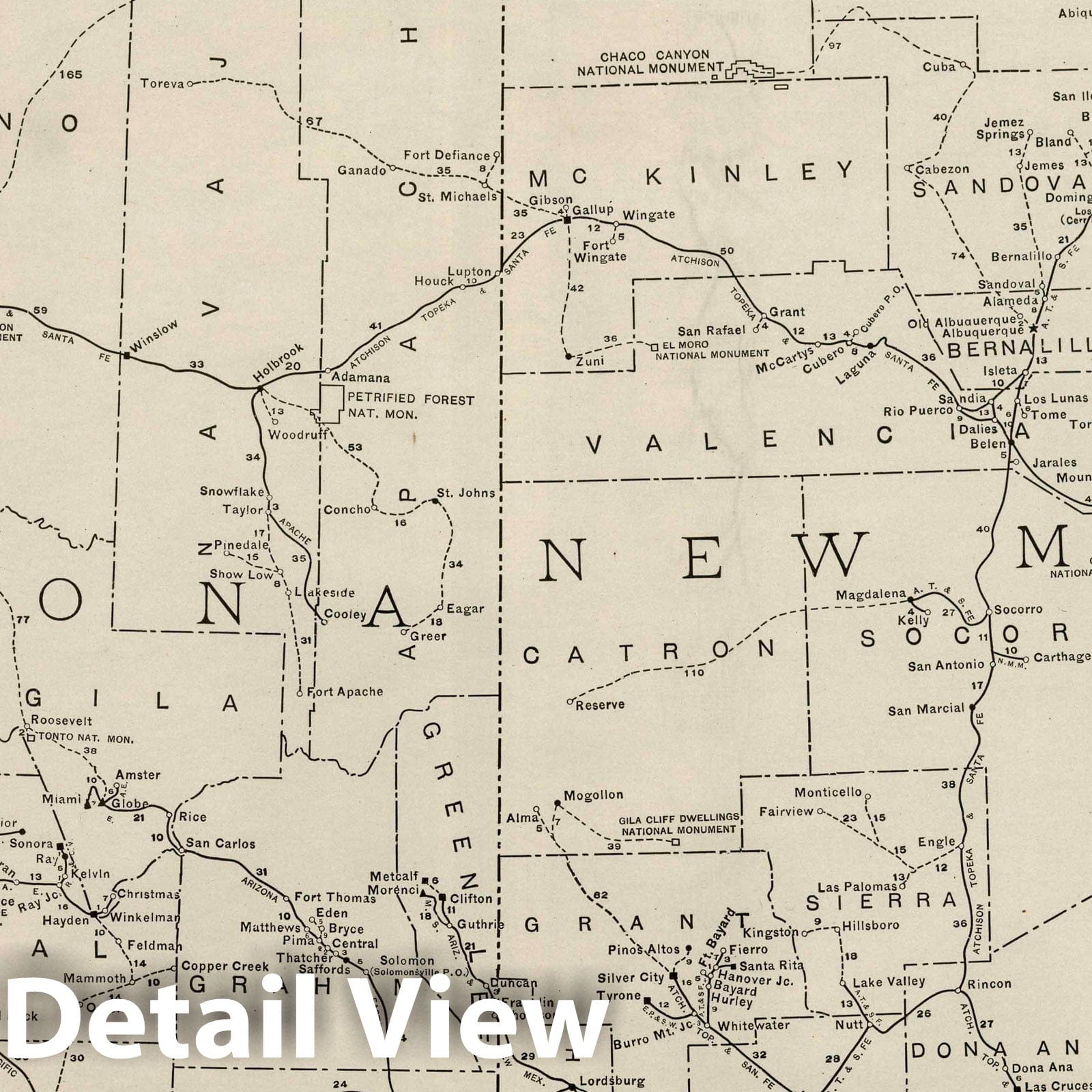 Arizona and New Mexico - Railroad Map, 1924 - Rand McNally Atlas Print