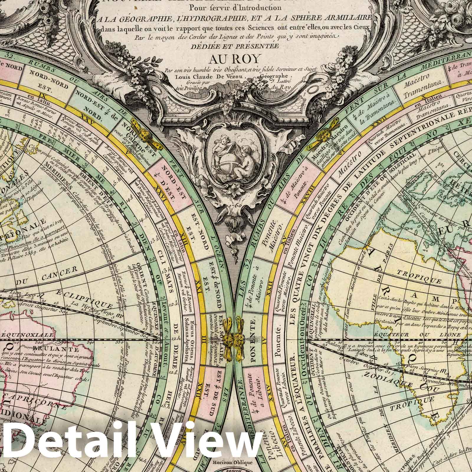 Mappe-Monde Geo Spherique - 1760 Hand-Colored World Map Print
