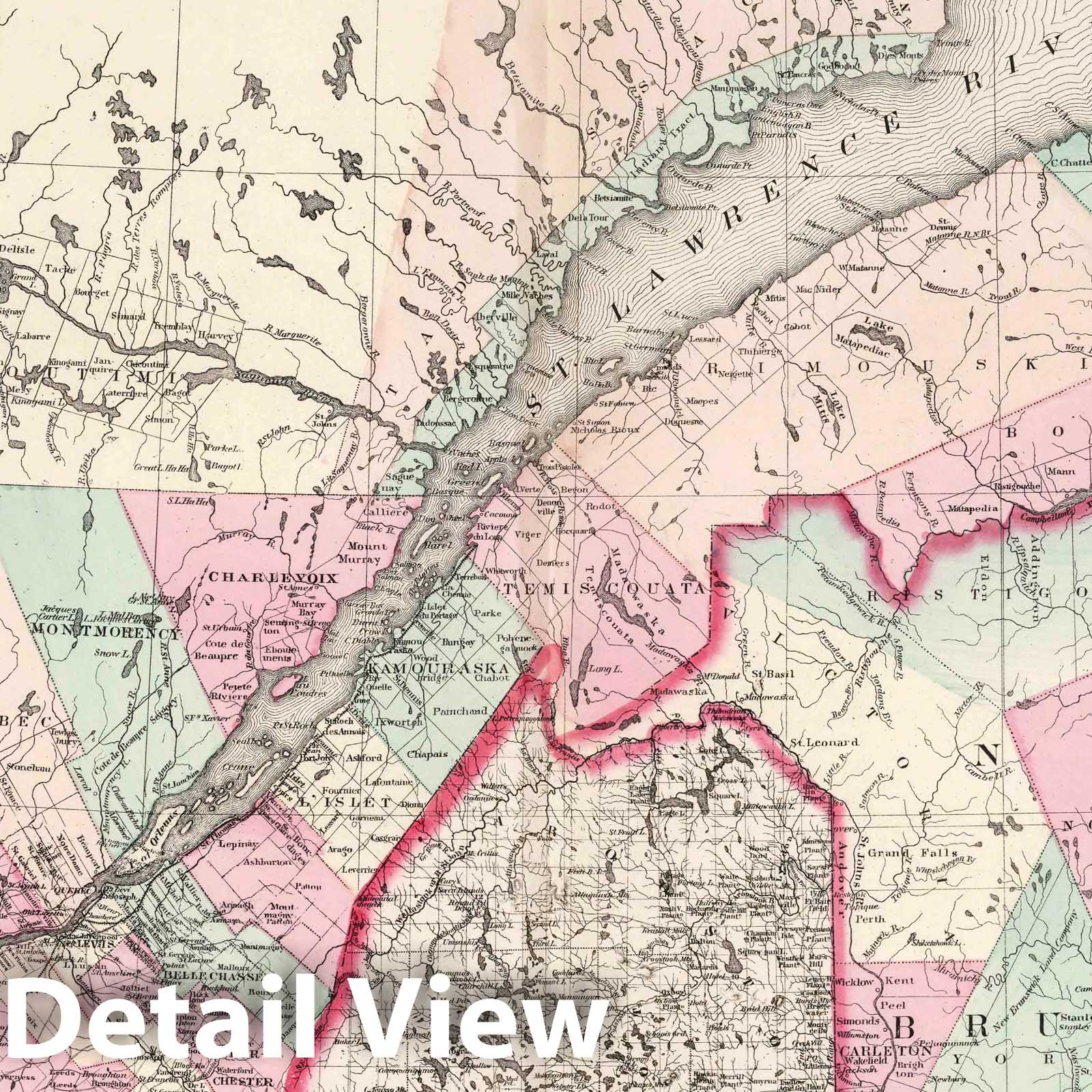 Quebec and New Brunswick - Survey Map, 1874 - Historical Atlas Print